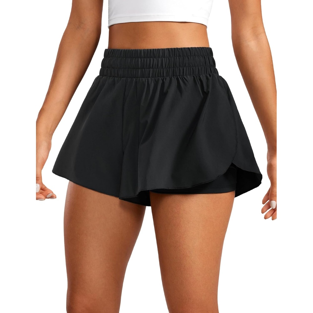 image:imageCRZ YOGA 2 in 1 Split Flowy Running Shorts for Women 3 High Waisted Quick Dry Skirts for Tennis Workout Athletic LoungeBlack