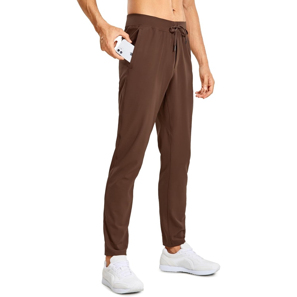 image:imageCRZ YOGA 4Way Stretch Athletic Pants for Men 30  Workout Lounge Casual Work Jogger with Zip PocketDark Brown