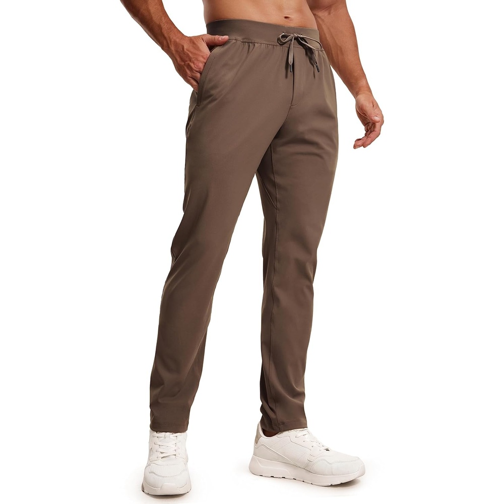image:imageCRZ YOGA 4Way Stretch Athletic Pants for Men 30  Workout Lounge Casual Work Jogger with Zip PocketDark Olive Brown