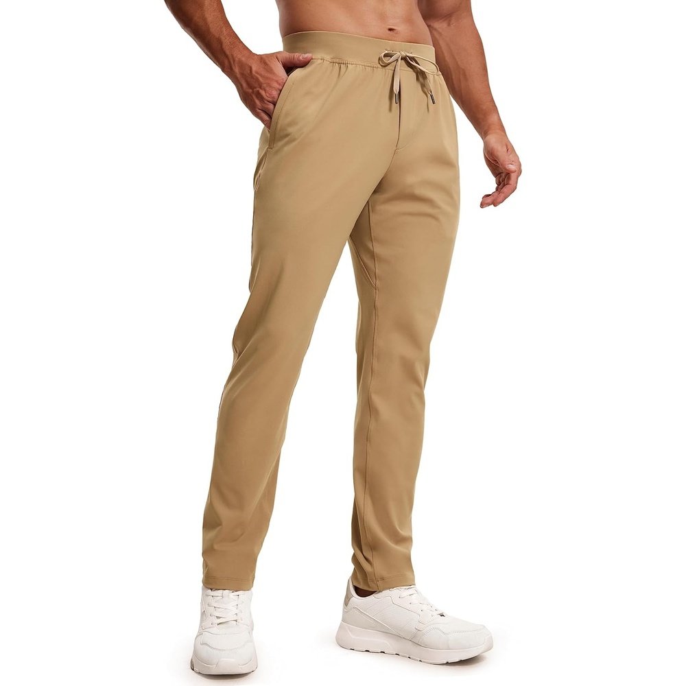 image:imageCRZ YOGA 4Way Stretch Athletic Pants for Men 30  Workout Lounge Casual Work Jogger with Zip PocketKhaki Sand