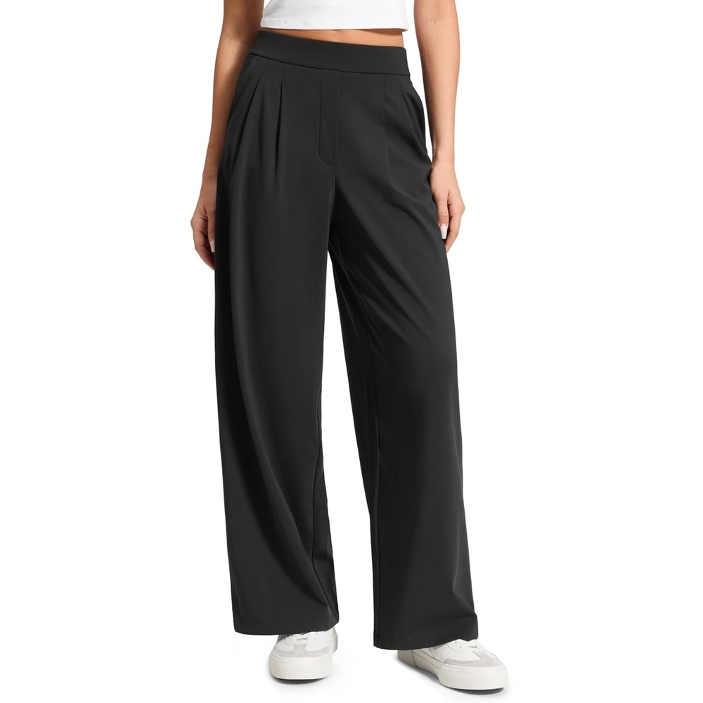 image:imageCRZ YOGA 4Way Stretch Wide Leg Work Pants for Women 295 Bussiness Casual Trousers with PocketsBlack