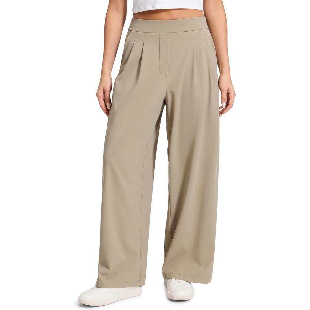image:imageCRZ YOGA 4Way Stretch Wide Leg Work Pants for Women 295 Bussiness Casual Trousers with PocketsOak