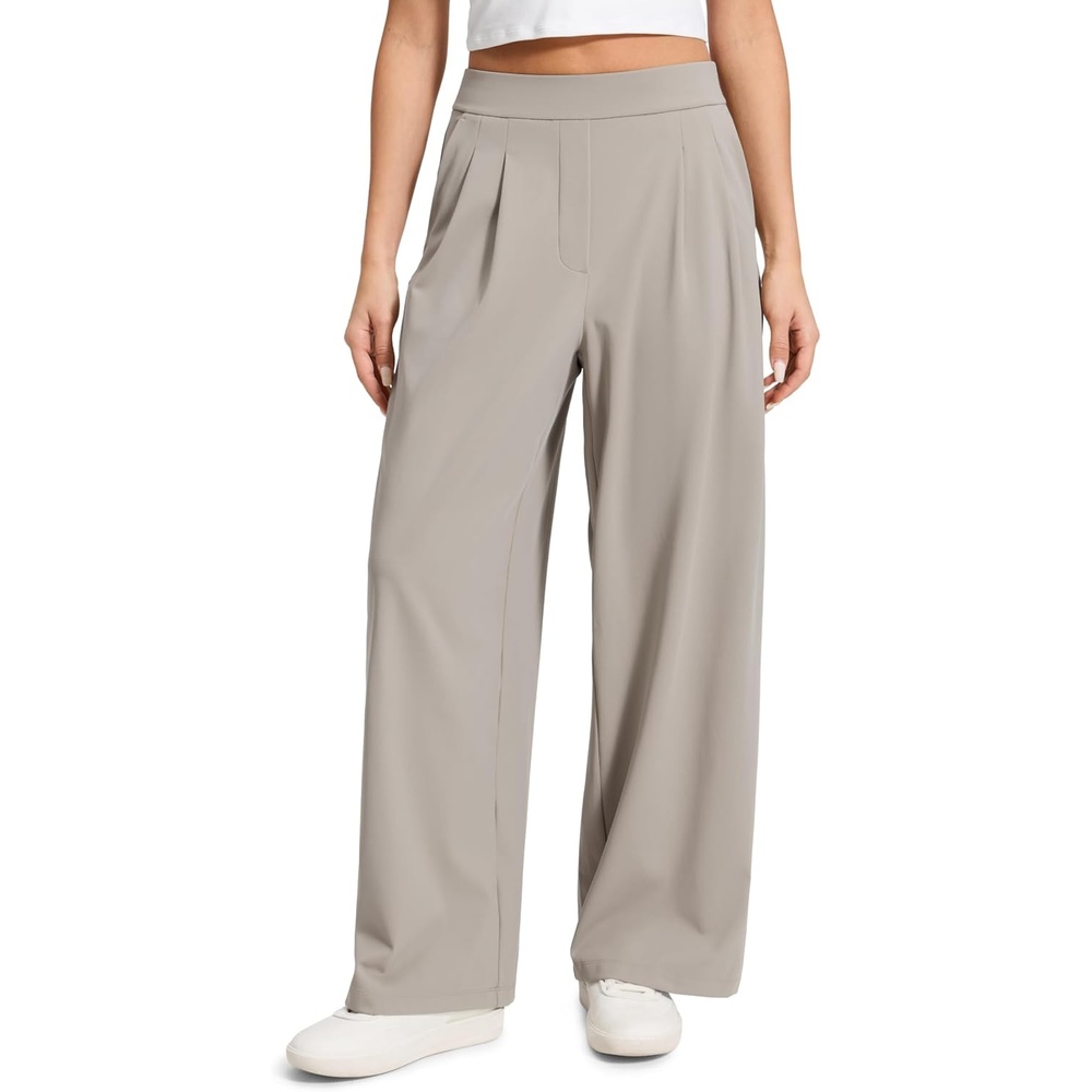 image:imageCRZ YOGA 4Way Stretch Wide Leg Work Pants for Women 295 Bussiness Casual Trousers with PocketsStone