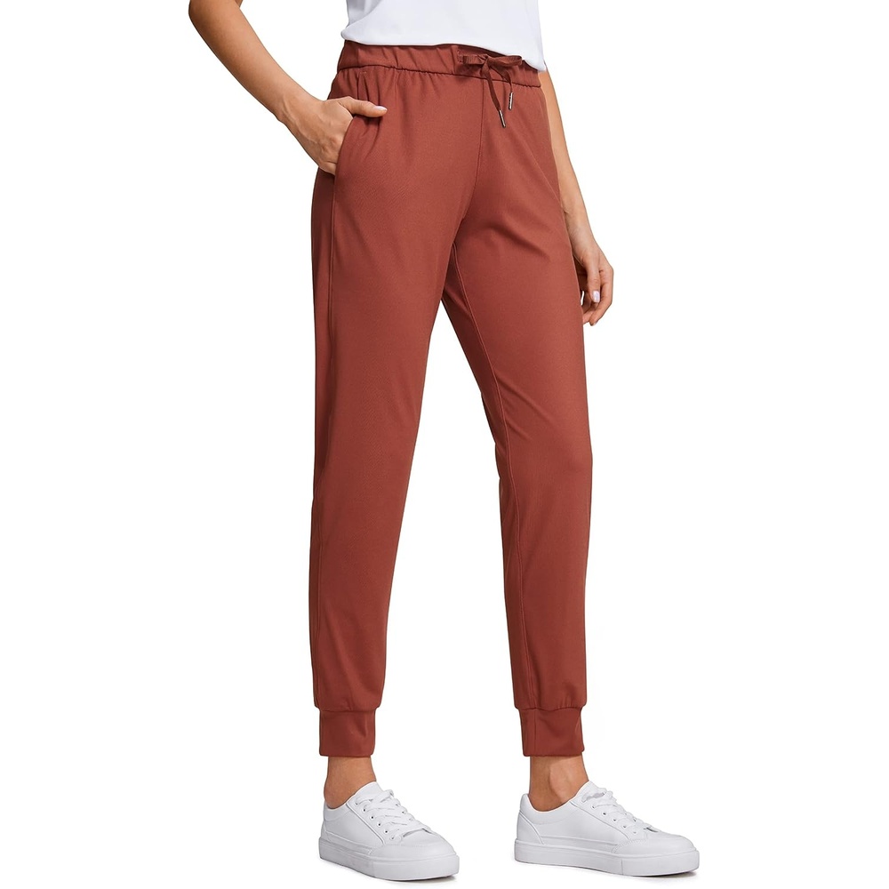 image:imageCRZ YOGA 4Way Stretch Workout Joggers for Women 28 Casual Travel Athletic Pants with PocketsThe Cognac Brown