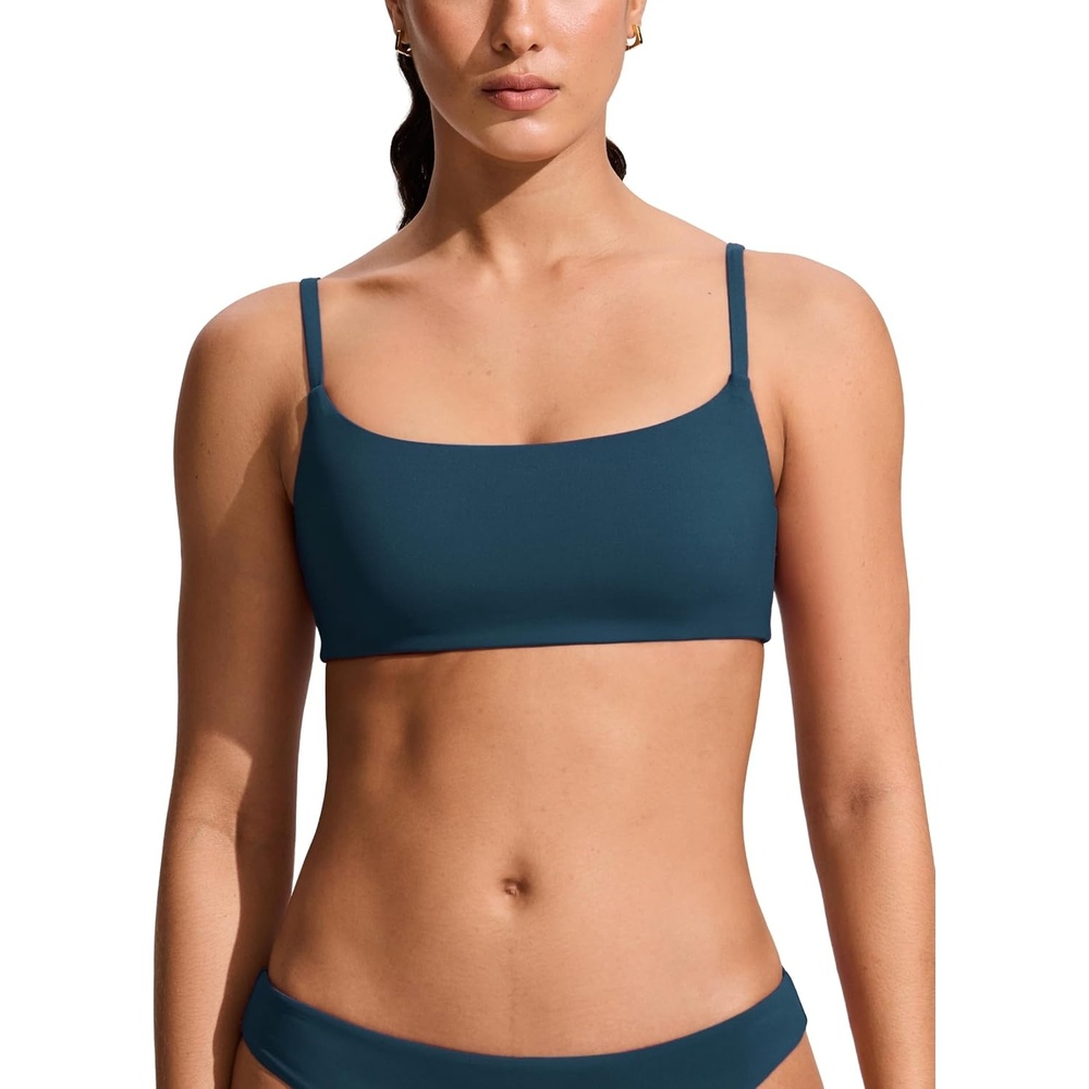 image:imageCRZ YOGA AC Scoop Neck Bikini Tops for Women Padded Adjustable Bathing Swimsuit Spaghetti Straps Swim Sports BraInsignia Blue