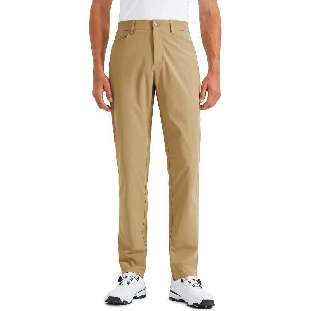 image:imageCRZ YOGA All Day Comfy 5Pocket Golf Pants for Men Quick Dry Lightweight Casual Work Stretch TrousersKhaki Sand