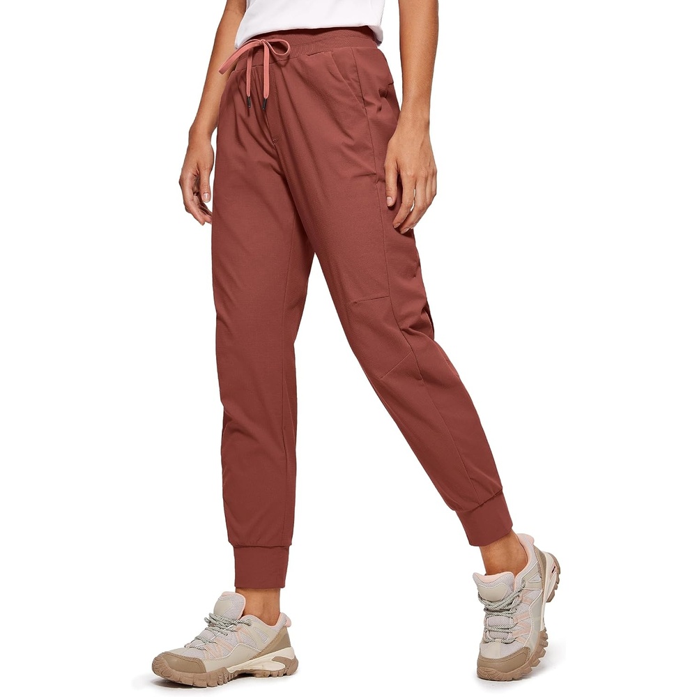 image:imageCRZ YOGA Athletic Joggers for Women 275 Lightweight Travel Outdoor Hiking Pants with PocketsThe Cognac Brown