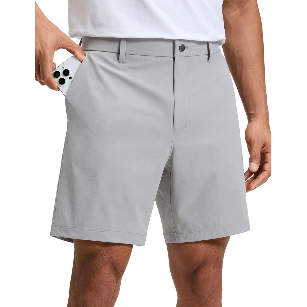 image:imageCRZ YOGA Breeze Comfy Golf Shorts for Men  7 Lightweight Quick Dry Casual Athletic Work Flat Front with PocketsLinen Grey