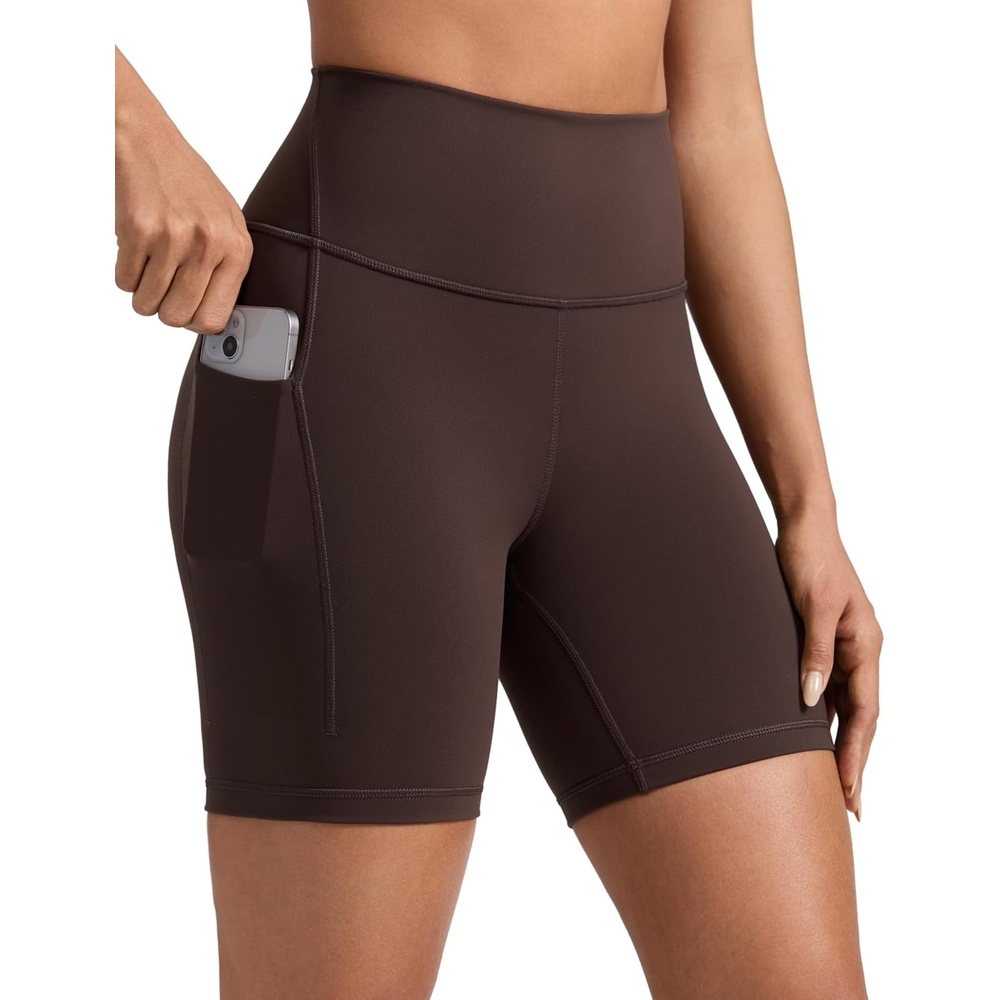 image:imageCRZ YOGA Butterbreeze Athletic Biker Shorts Pockets 6  High Waist Workout Gym Volleyball Running Yoga WomensHot Fudge Brown