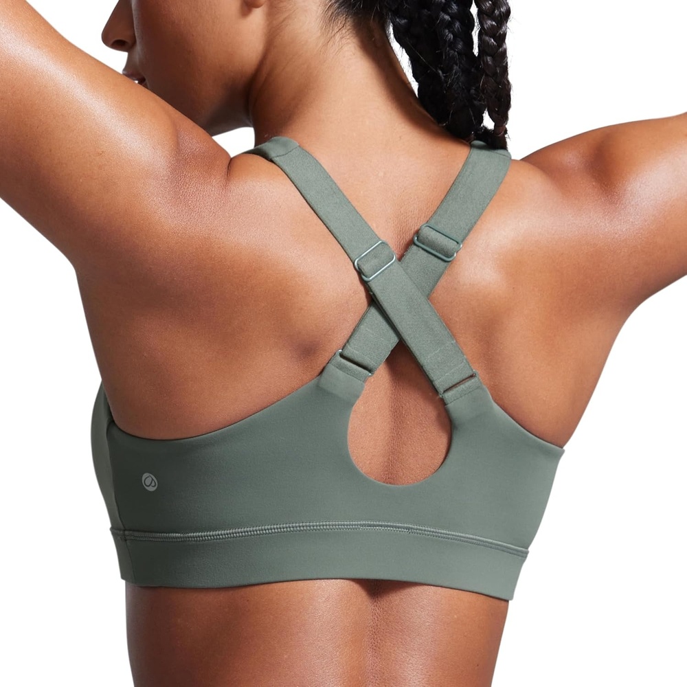 image:imageCRZ YOGA Butterbreeze Criss Cross Back Sports Bras for Women V Neck Adjustable Straps Padded Workout Training Crop TopGrey Sage