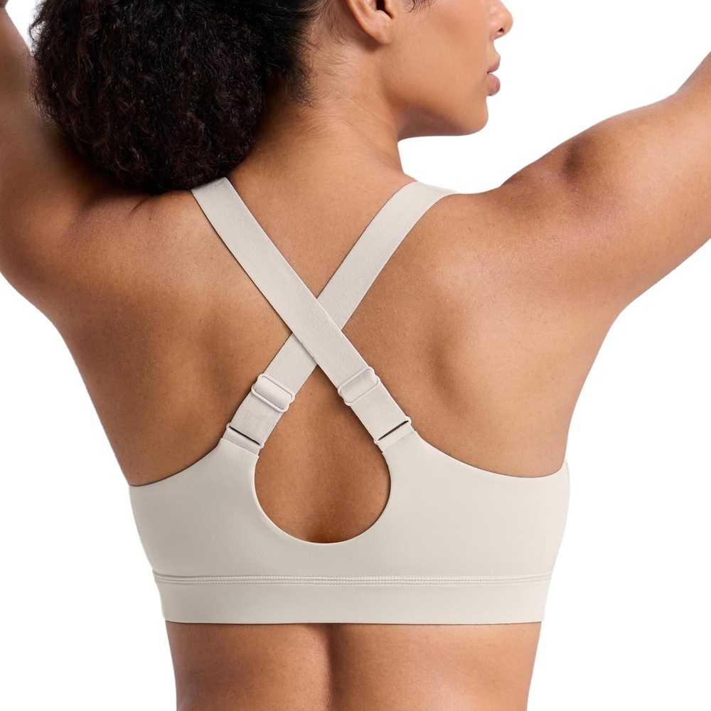 image:imageCRZ YOGA Butterbreeze Criss Cross Back Sports Bras for Women V Neck Adjustable Straps Padded Workout Training Crop TopMojave Tan