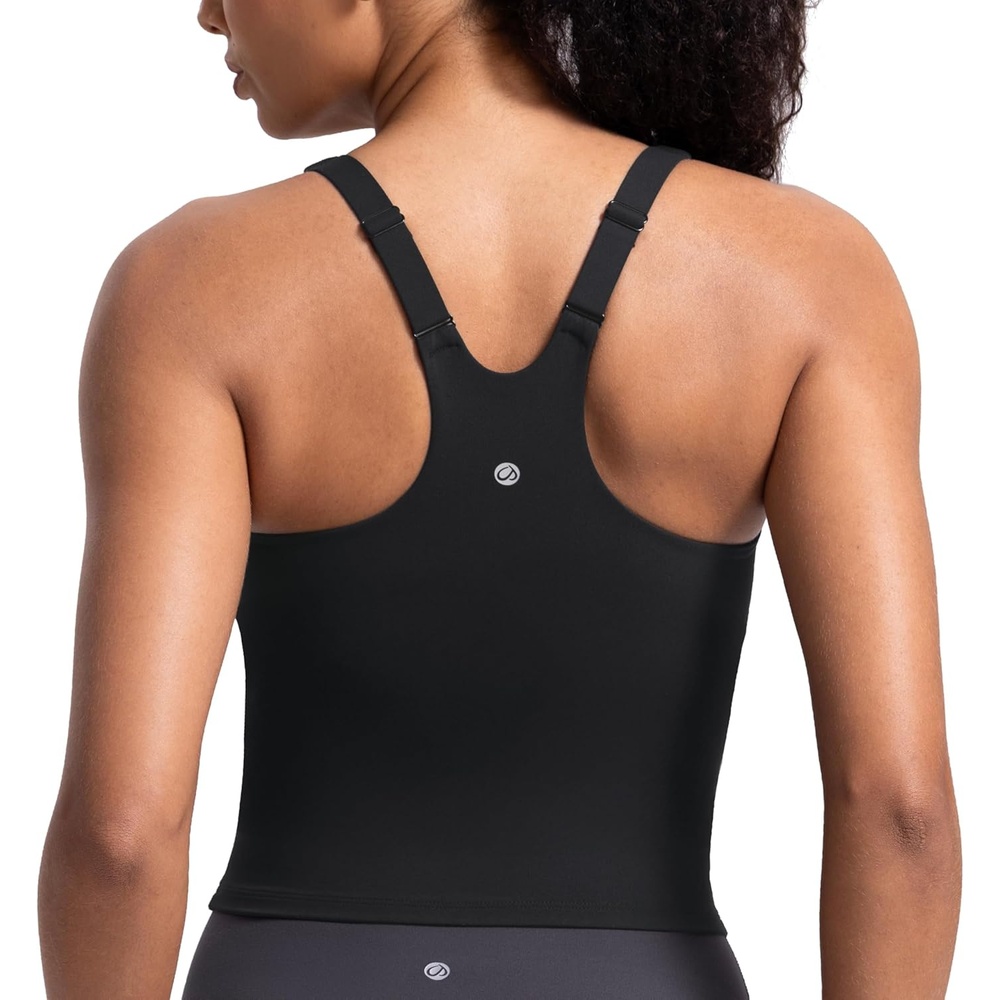 image:imageCRZ YOGA Butterlift Adjustable VBack Crop Tank Tops for Women Racerback V Neck Padded Longline Sports Bras Pilates WorkoutBlack