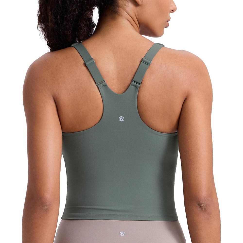 image:imageCRZ YOGA Butterlift Adjustable VBack Crop Tank Tops for Women Racerback V Neck Padded Longline Sports Bras Pilates WorkoutGrey Sage