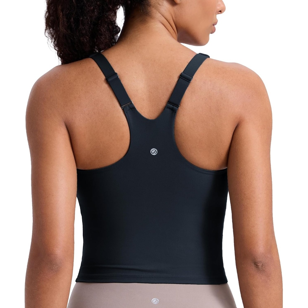 image:imageCRZ YOGA Butterlift Adjustable VBack Crop Tank Tops for Women Racerback V Neck Padded Longline Sports Bras Pilates WorkoutTrue Navy