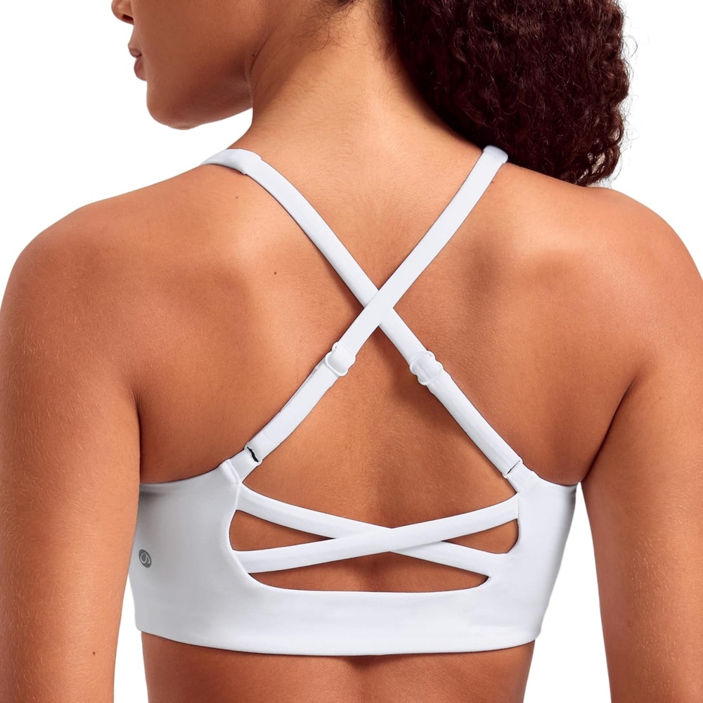 image:imageCRZ YOGA Butterlift Cross Back Sports Bras for Women Scoop Neck Adjustable Straps Wireless Padded Pilates Workout TopWhite