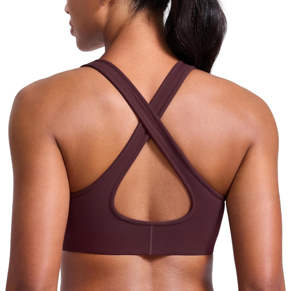 image:imageCRZ YOGA Butterlift Deep V Neck Sports Bras for Women Padded Gym Wide Straps CutOut Cross Back Crop Pilates Workout TopRipe Plum