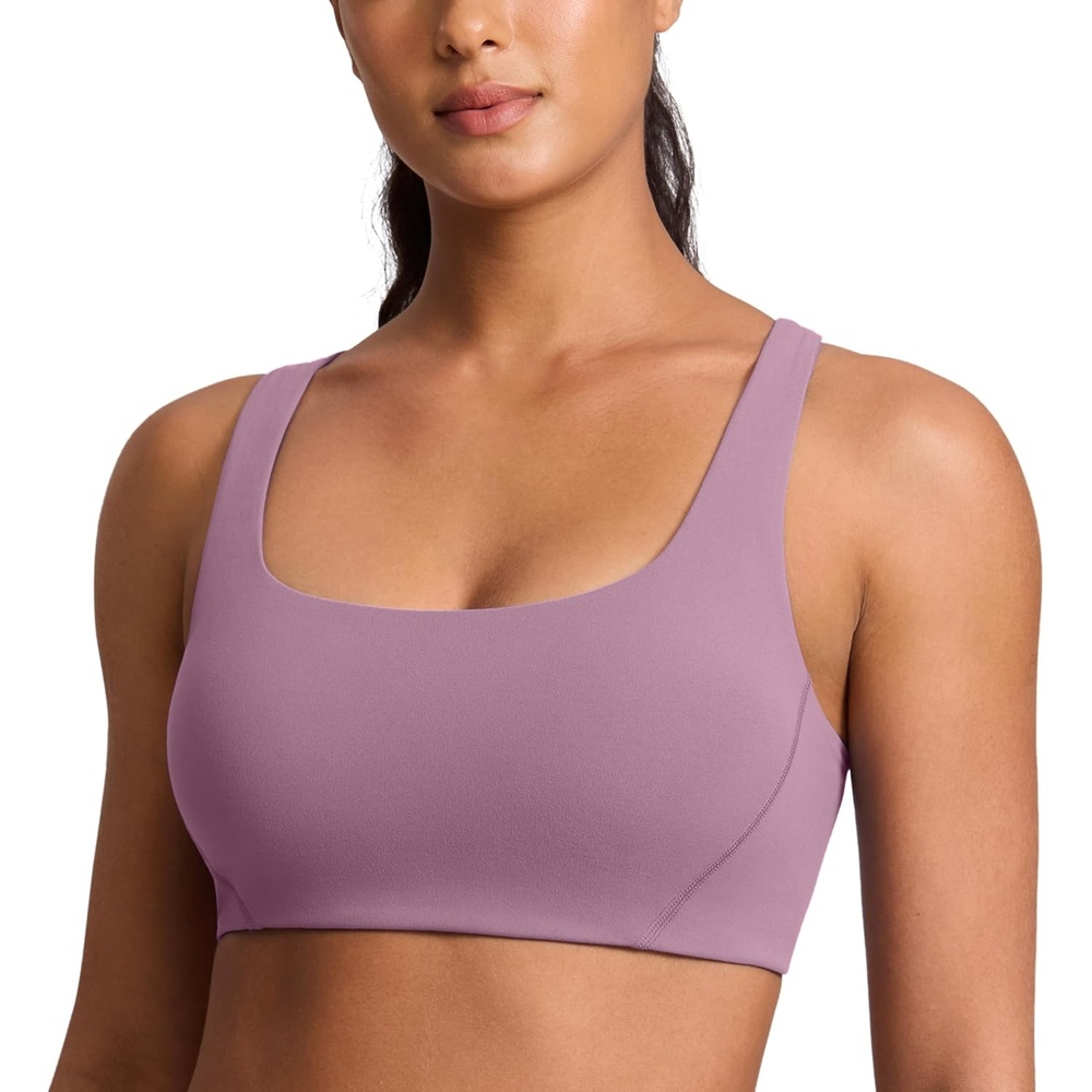 image:imageCRZ YOGA Butterlift Double Lined Square Neck Sports Bras for Women Wireless VShaped Racerback Workout Yoga Top Non PaddedLight Lavender