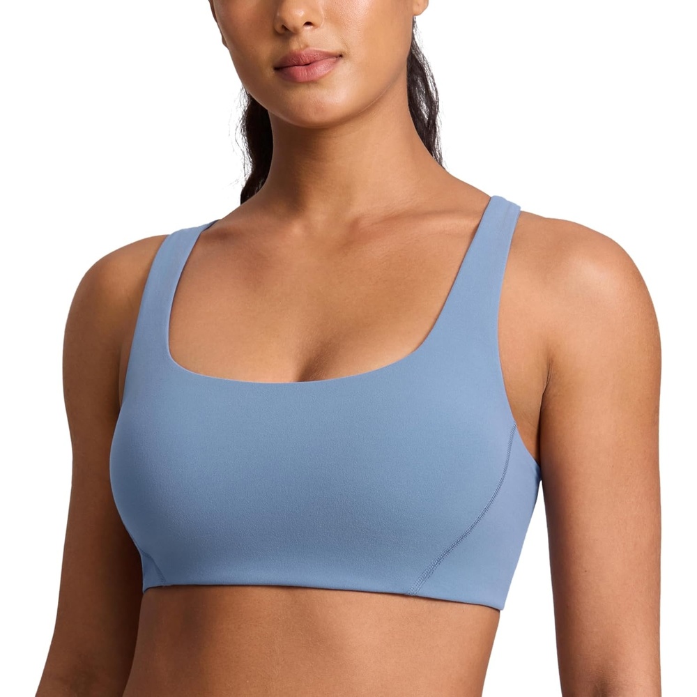 image:imageCRZ YOGA Butterlift Double Lined Square Neck Sports Bras for Women Wireless VShaped Racerback Workout Yoga Top Non PaddedWashed Denim