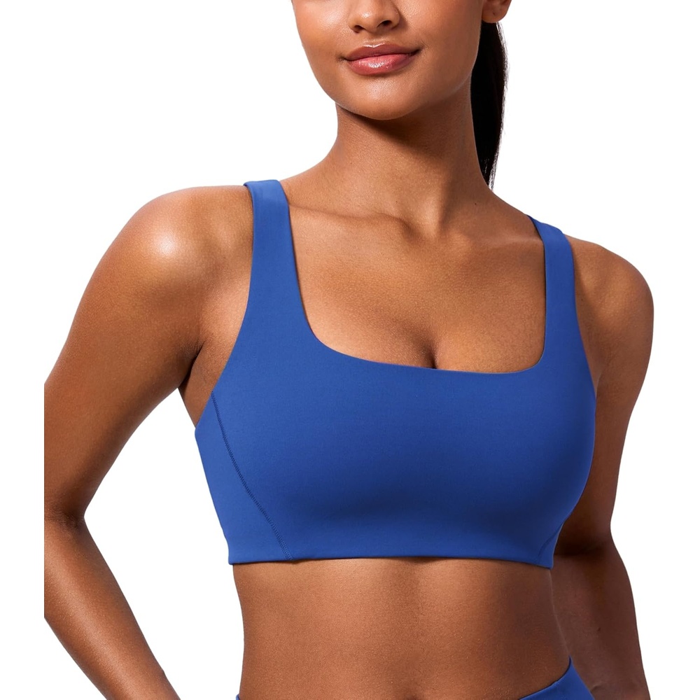 image:imageCRZ YOGA Butterlift Double Lined Square Neck Sports Bras for Women Wireless VShaped Racerback Workout Yoga Top Non PaddedWaves Blue