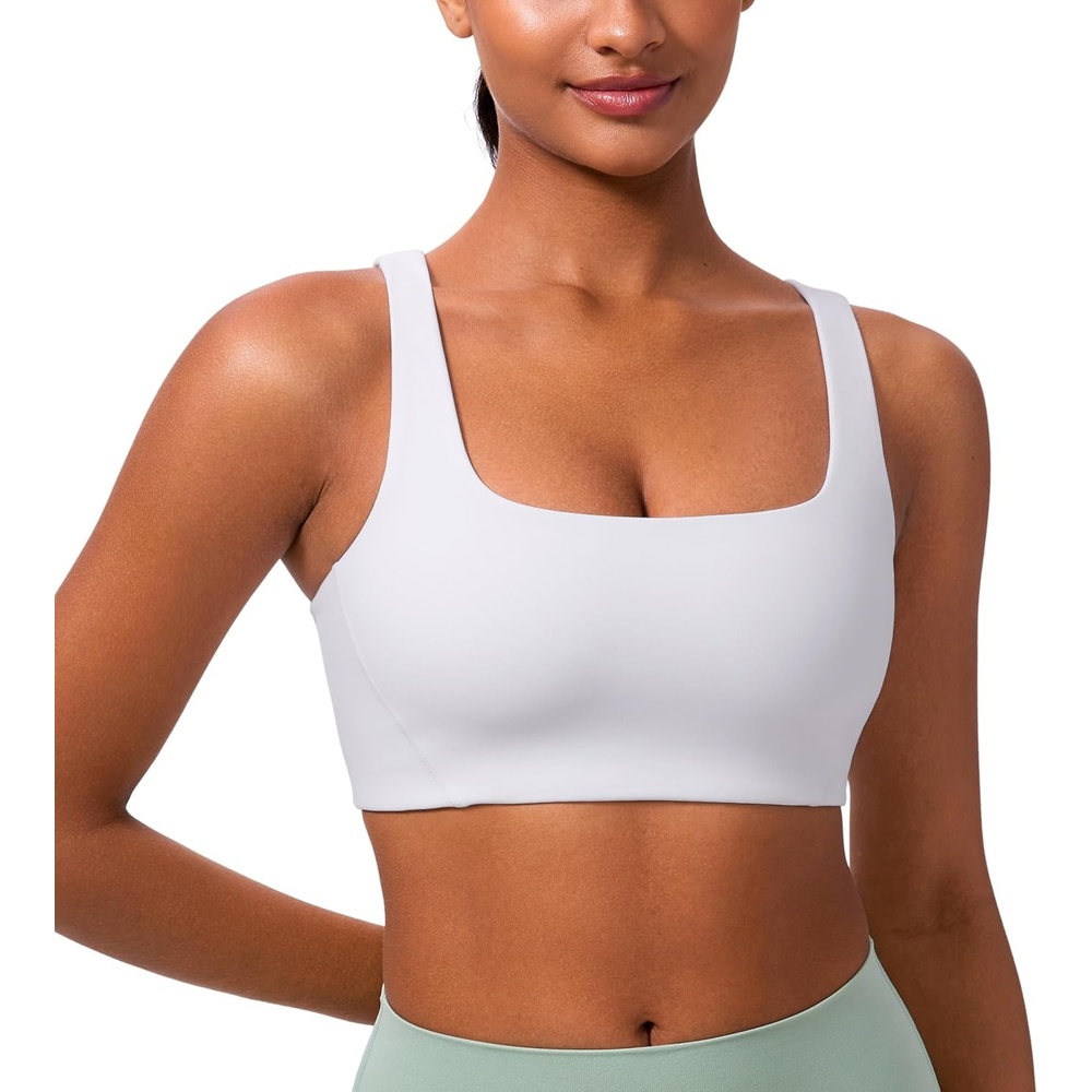 image:imageCRZ YOGA Butterlift Double Lined Square Neck Sports Bras for Women Wireless VShaped Racerback Workout Yoga Top Non PaddedWhite