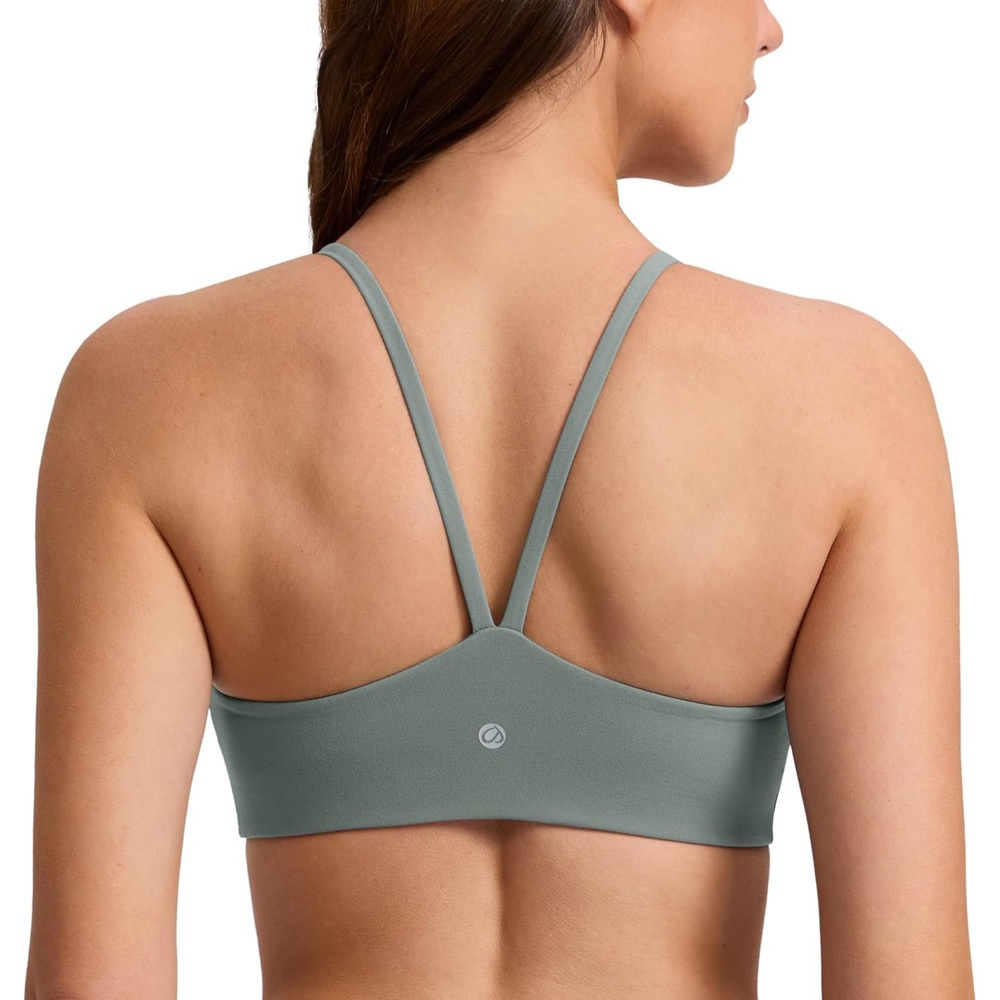 image:imageCRZ YOGA Butterlift Double Lined V Back Sports Bras for Women Scoop Neck Spaghetti Strap Wireless Yoga Top Non PaddedGrey Sage
