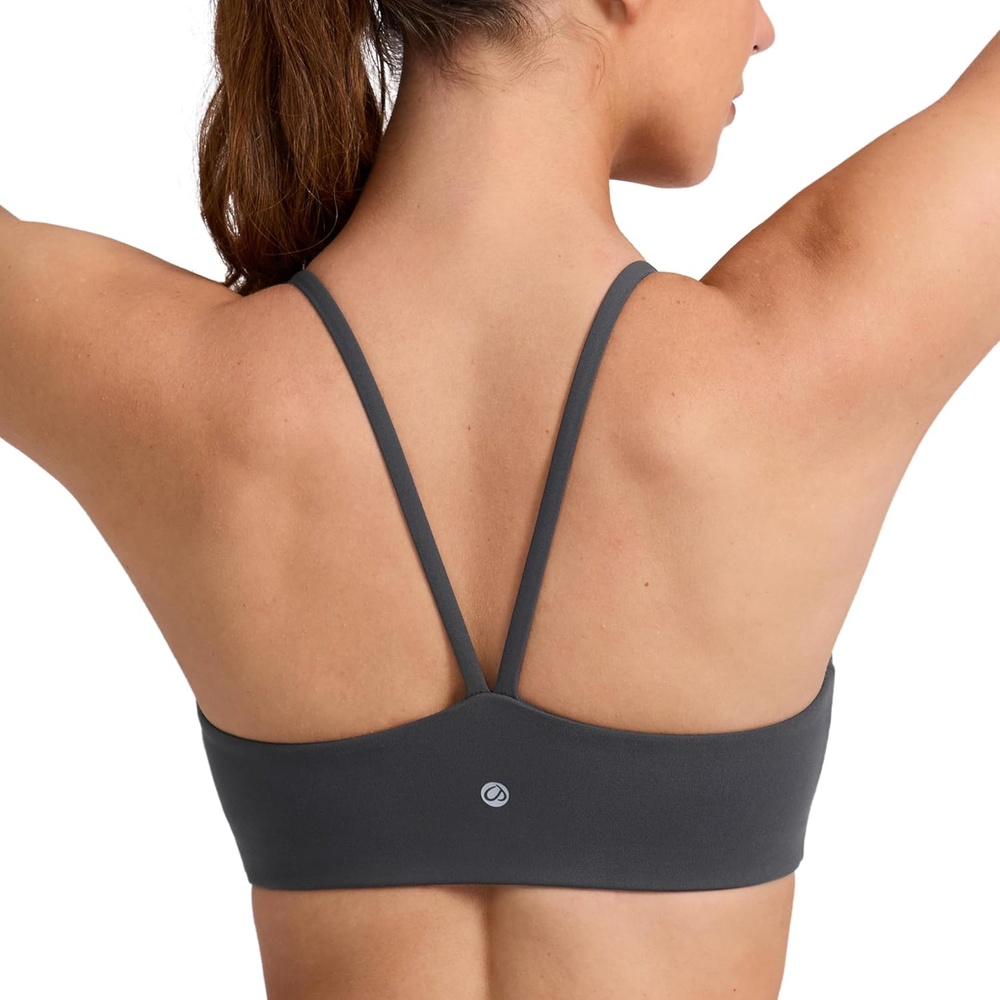 image:imageCRZ YOGA Butterlift Double Lined V Back Sports Bras for Women Scoop Neck Spaghetti Strap Wireless Yoga Top Non PaddedMysterious Grey