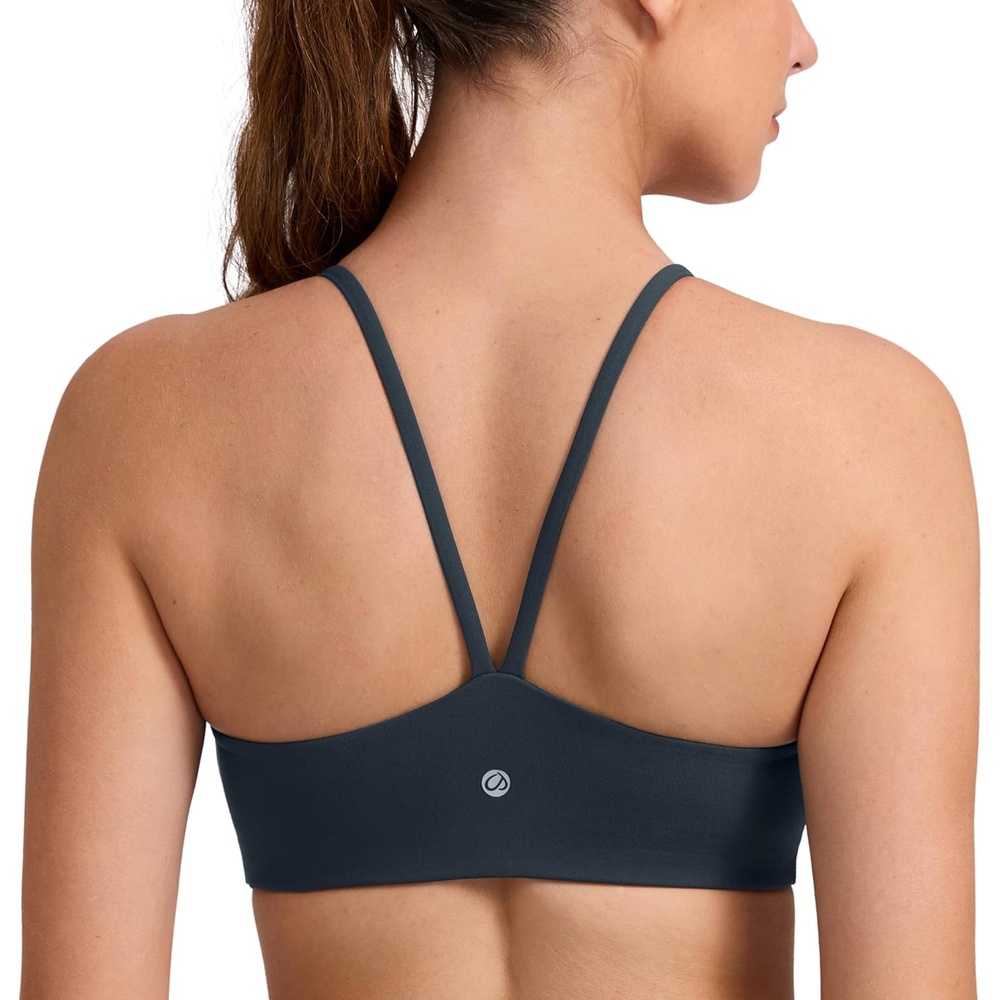 image:imageCRZ YOGA Butterlift Double Lined V Back Sports Bras for Women Scoop Neck Spaghetti Strap Wireless Yoga Top Non PaddedTrue Navy