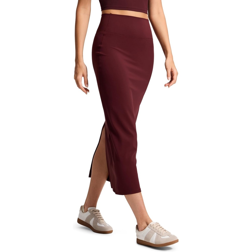 image:imageCRZ YOGA Butterlift Maxi Pencil Skirt for Women High Waisted Bodycon Casual Travel Skort with Back SlitRed Merlot