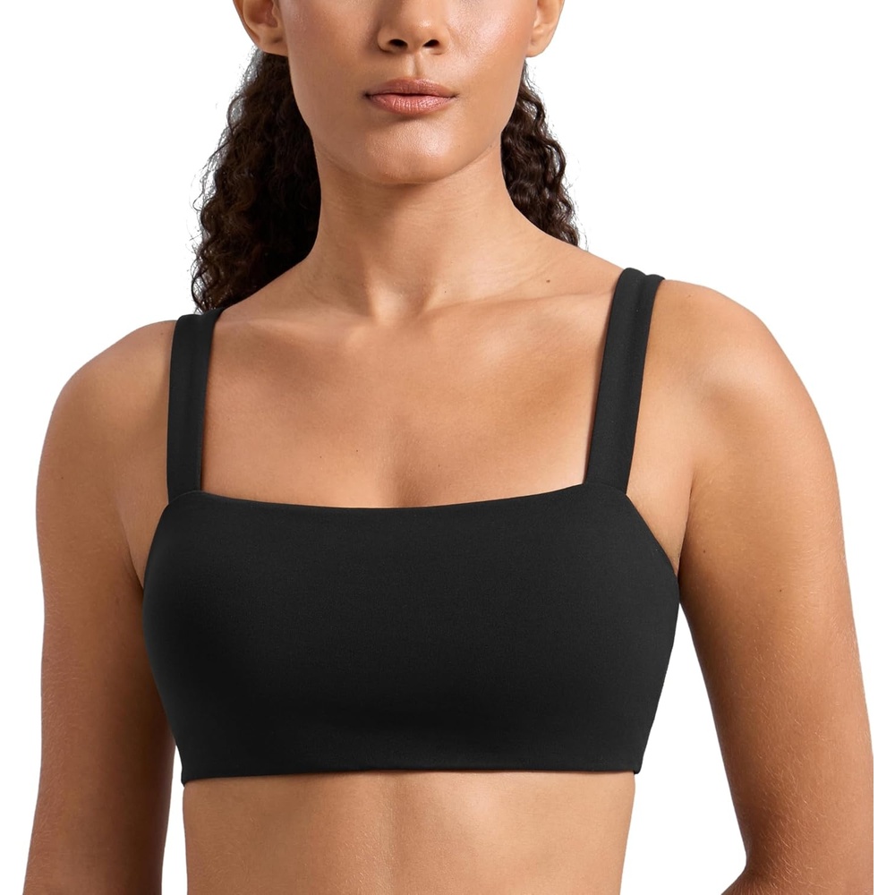 image:imageCRZ YOGA Butterlift Minimal Square Sports Bras for Women Padded Supportive Wide Straps Yoga Workout TopBlack