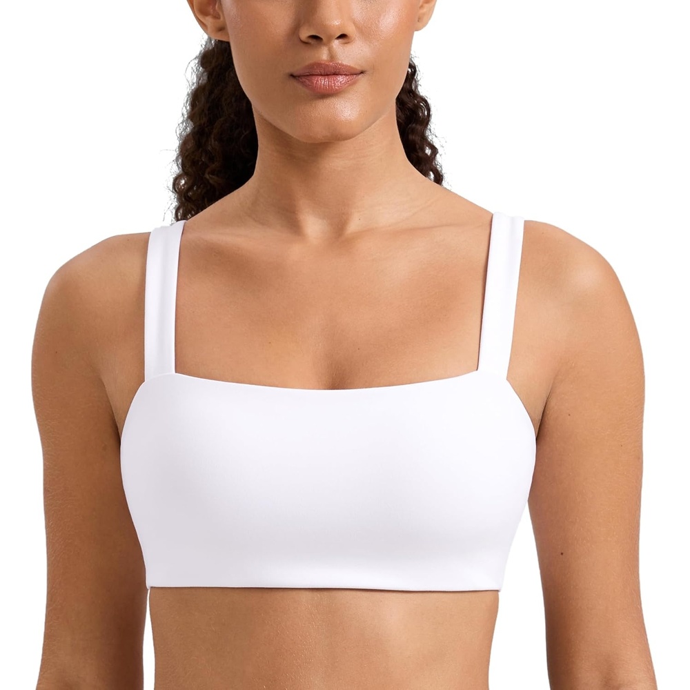 image:imageCRZ YOGA Butterlift Minimal Square Sports Bras for Women Padded Supportive Wide Straps Yoga Workout TopWhite