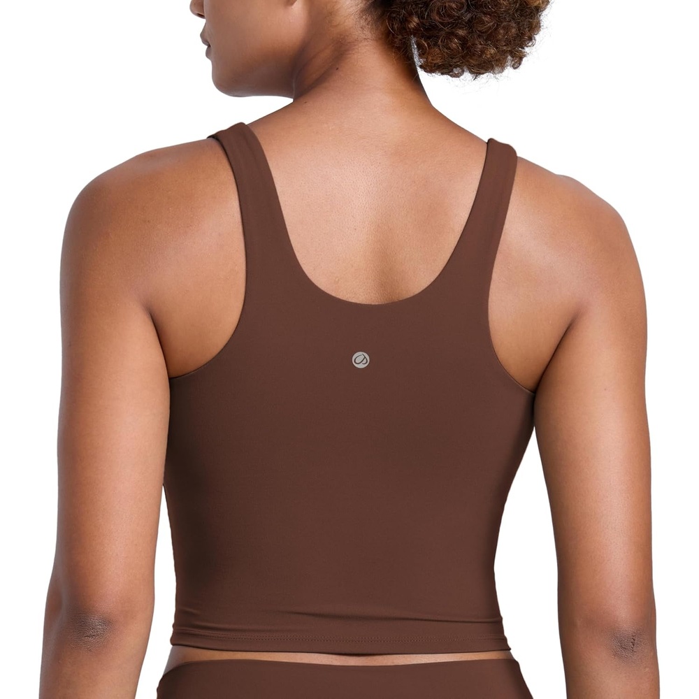 image:imageCRZ YOGA Butterlift Racerback Crop Tank Tops for Women U Neck Yoga Padded Longline Sports Bras Pilates WorkoutCoffee Brown