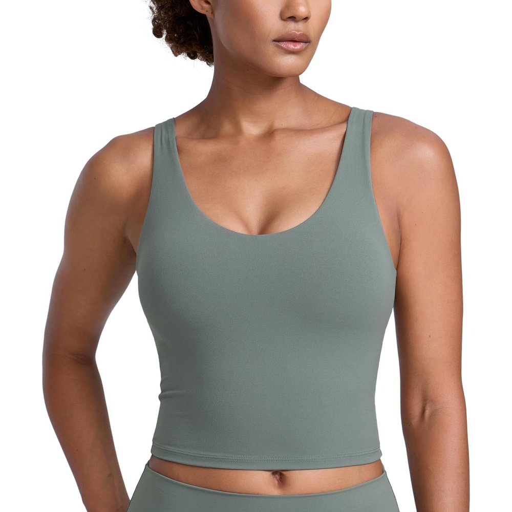 image:imageCRZ YOGA Butterlift Racerback Crop Tank Tops for Women U Neck Yoga Padded Longline Sports Bras Pilates WorkoutGrey Sage