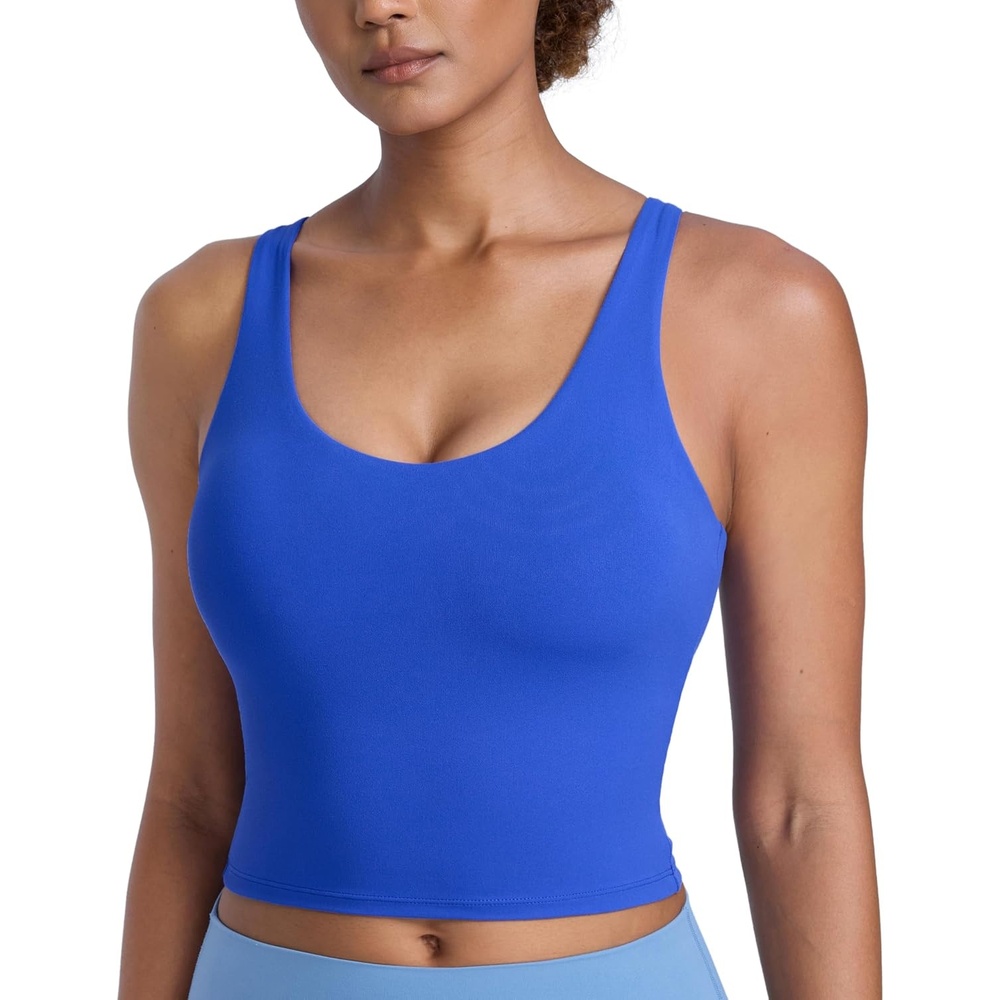image:imageCRZ YOGA Butterlift Racerback Crop Tank Tops for Women  U Neck Yoga Padded Longline Sports Bras Pilates WorkoutRoyal