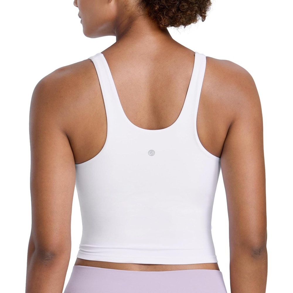 image:imageCRZ YOGA Butterlift Racerback Crop Tank Tops for Women U Neck Yoga Padded Longline Sports Bras Pilates WorkoutWhite