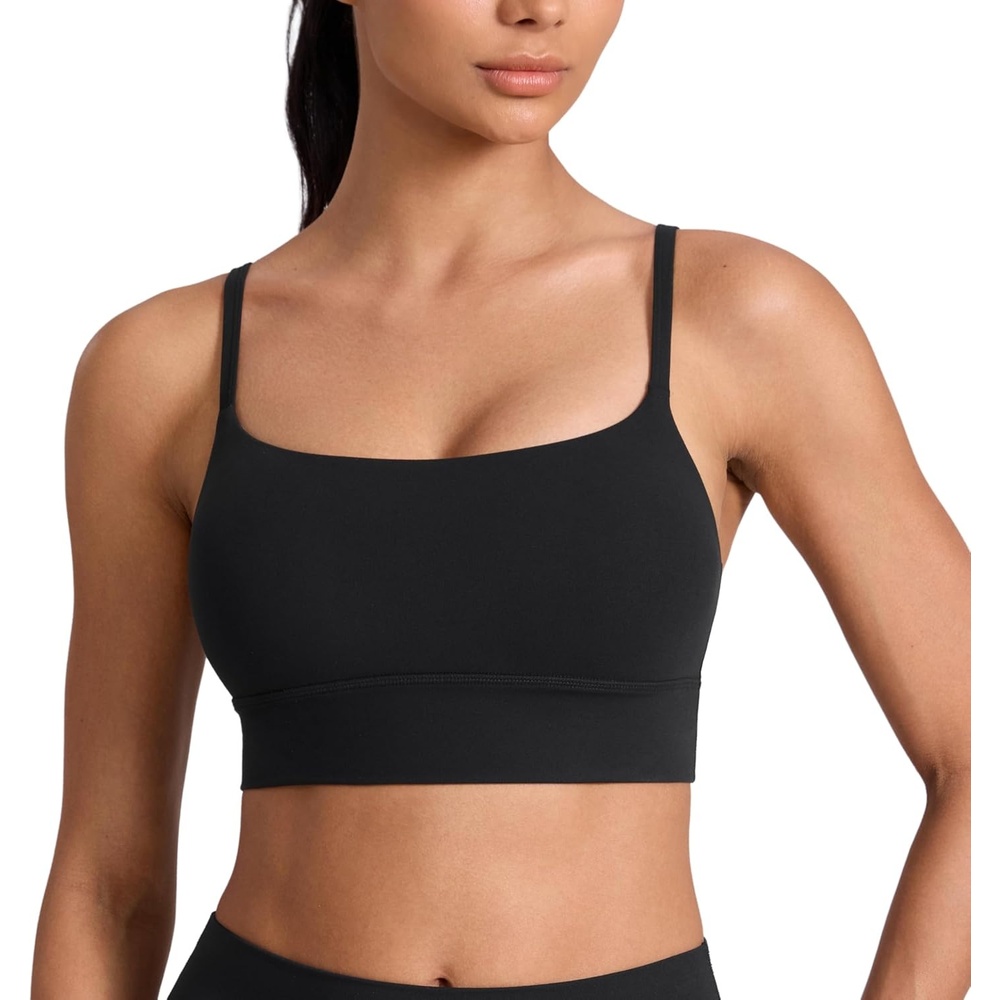 image:imageCRZ YOGA Butterlift Scoop Neck Longline Sports Bras for Women Padded Cami Tank Adjustable Spaghetti Strap Workout Crop TopBlack