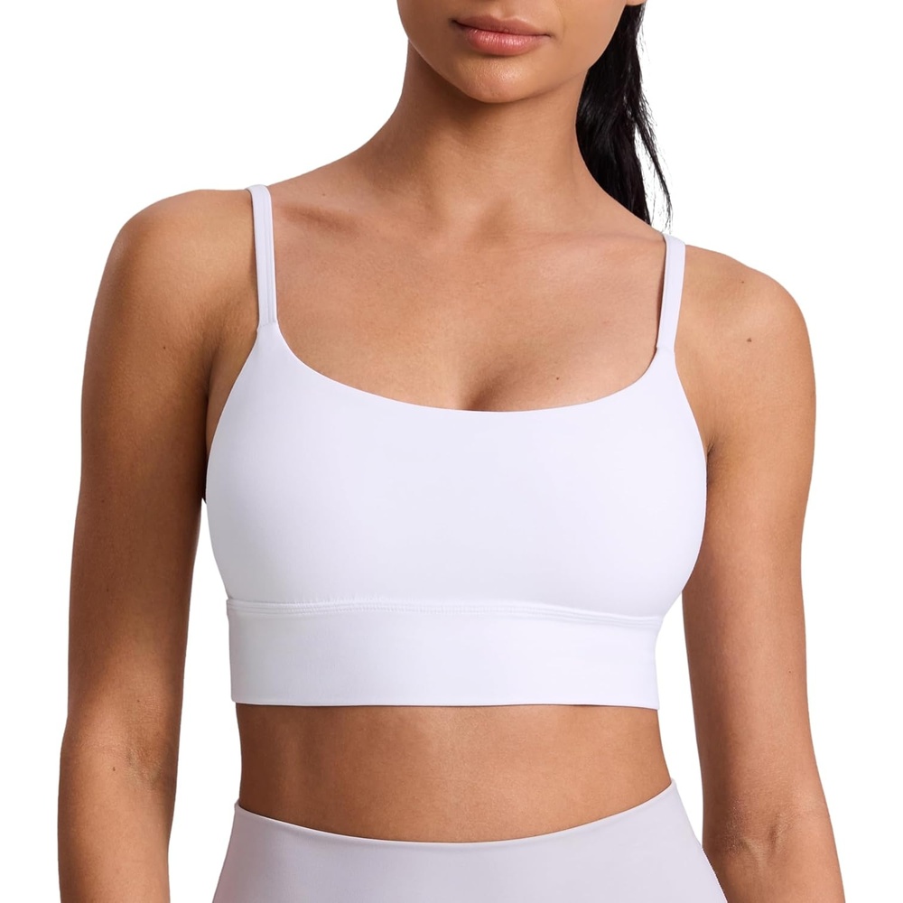 image:imageCRZ YOGA Butterlift Scoop Neck Longline Sports Bras for Women Padded Cami Tank Adjustable Spaghetti Strap Workout Crop TopWhite