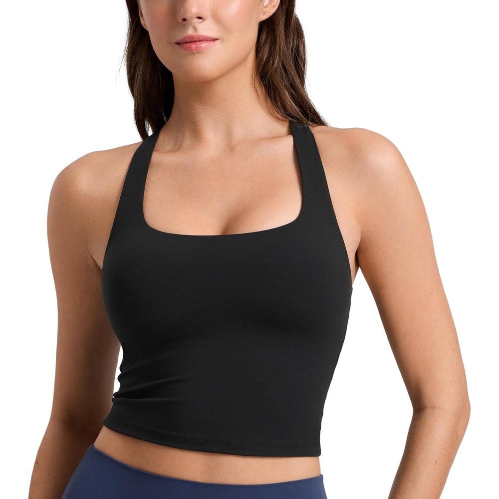 image:imageCRZ YOGA Butterlift Square Neck Crop Tank Tops for Women Longline Racerback Sports Bras Yoga Cami Non PaddedBlack