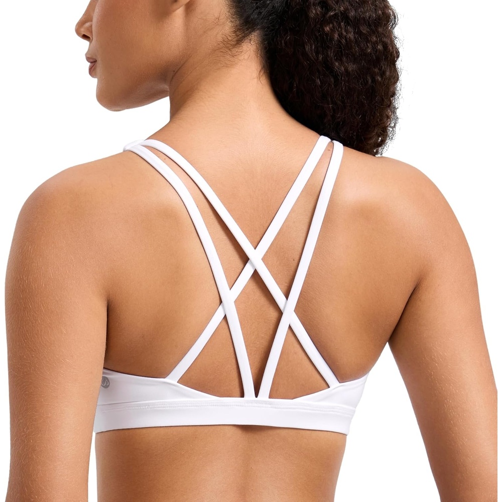 image:imageCRZ YOGA Butterlift Strappy Sports Bras for Women Padded Low Cut Scoop Neck Cross Back Pilates Yoga TopWhite