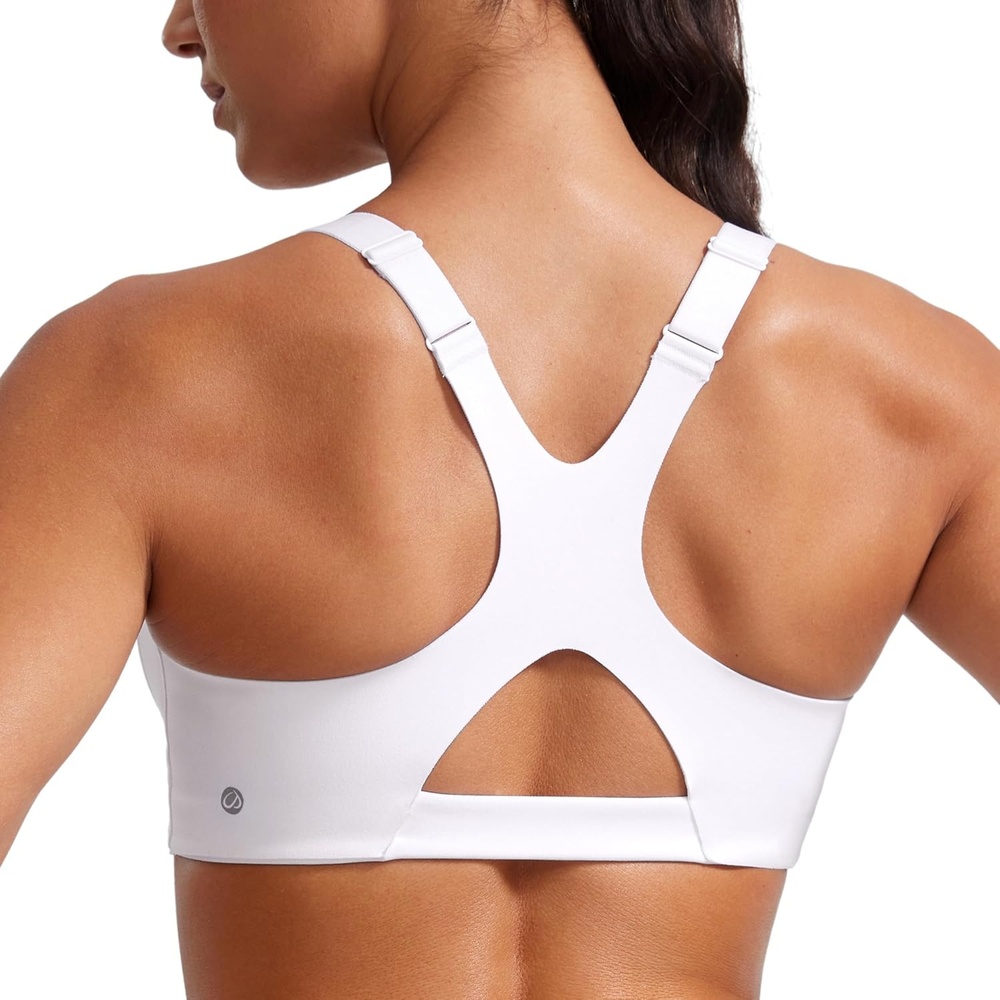 image:imageCRZ YOGA Butterlift Womens Racerback Padded Sports Bras Medium Impact Scoop Neck Adjustable Straps Gym Workout TopWhite