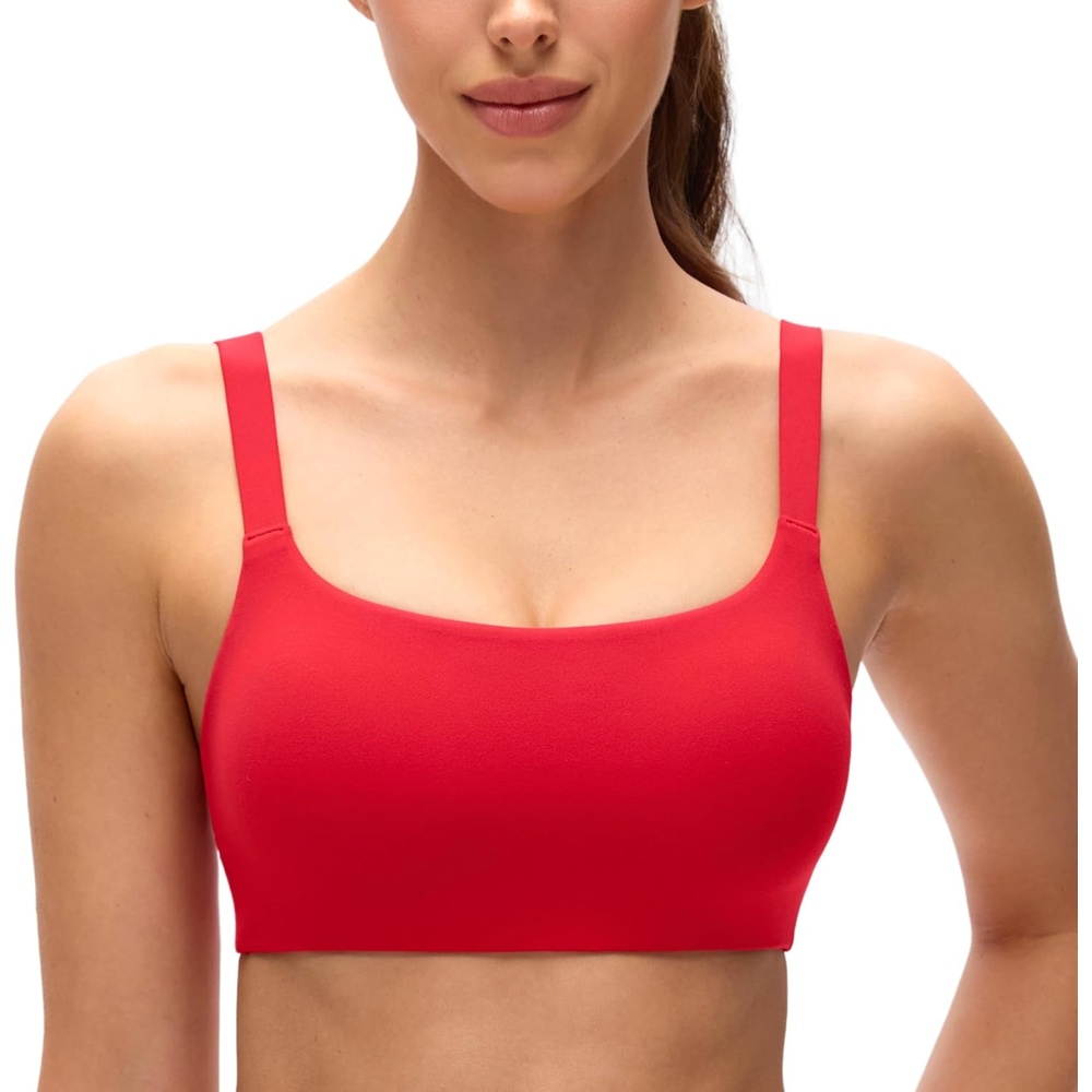 image:imageCRZ YOGA Butterluxe Adjustable Wide Strap Sports Bras for Women Square Back Padded Scoop Neck Yoga TopAurora Red
