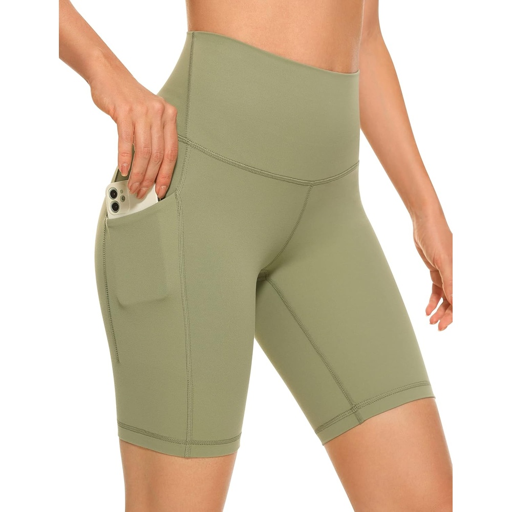 image:imageCRZ YOGA Butterluxe Biker Shorts Pockets 8 High Waisted Workout Yoga Volleyball Buttery Soft WomensMoss Green