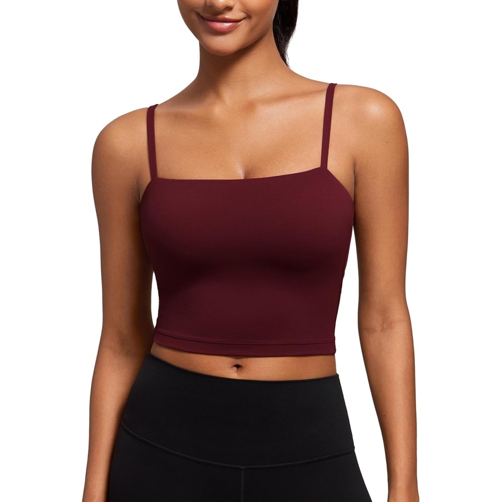 image:imageCRZ YOGA Butterluxe Cami Crop Tank Tops for Women Square Neck Adjustable Padded Longline Sports Bras Workout CamisoleRed Merlot