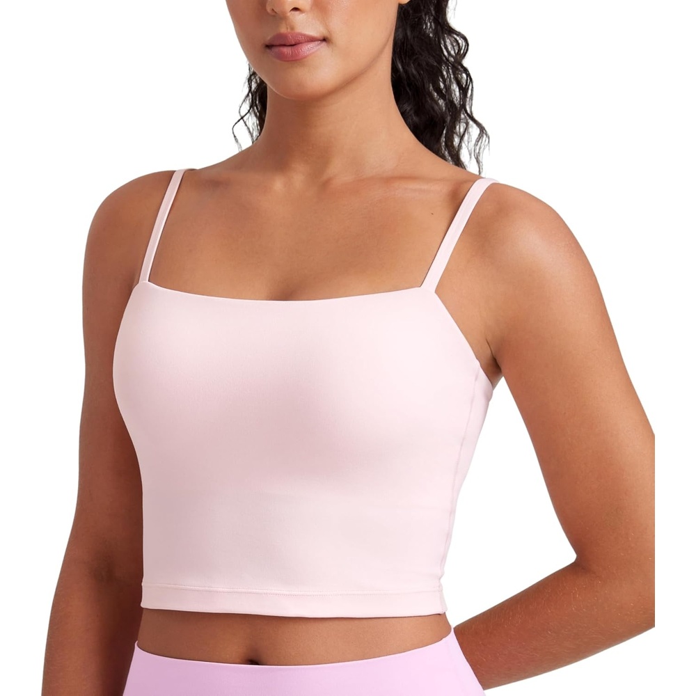 image:imageCRZ YOGA Butterluxe Cami Crop Tank Tops for Women Square Neck Adjustable Padded Longline Sports Bras Workout CamisoleStrawberry Pink
