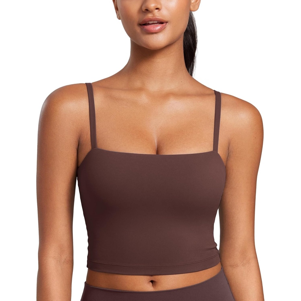 image:imageCRZ YOGA Butterluxe Cami Crop Tank Tops for Women Square Neck Adjustable Padded Longline Sports Bras Workout CamisoleTaupe