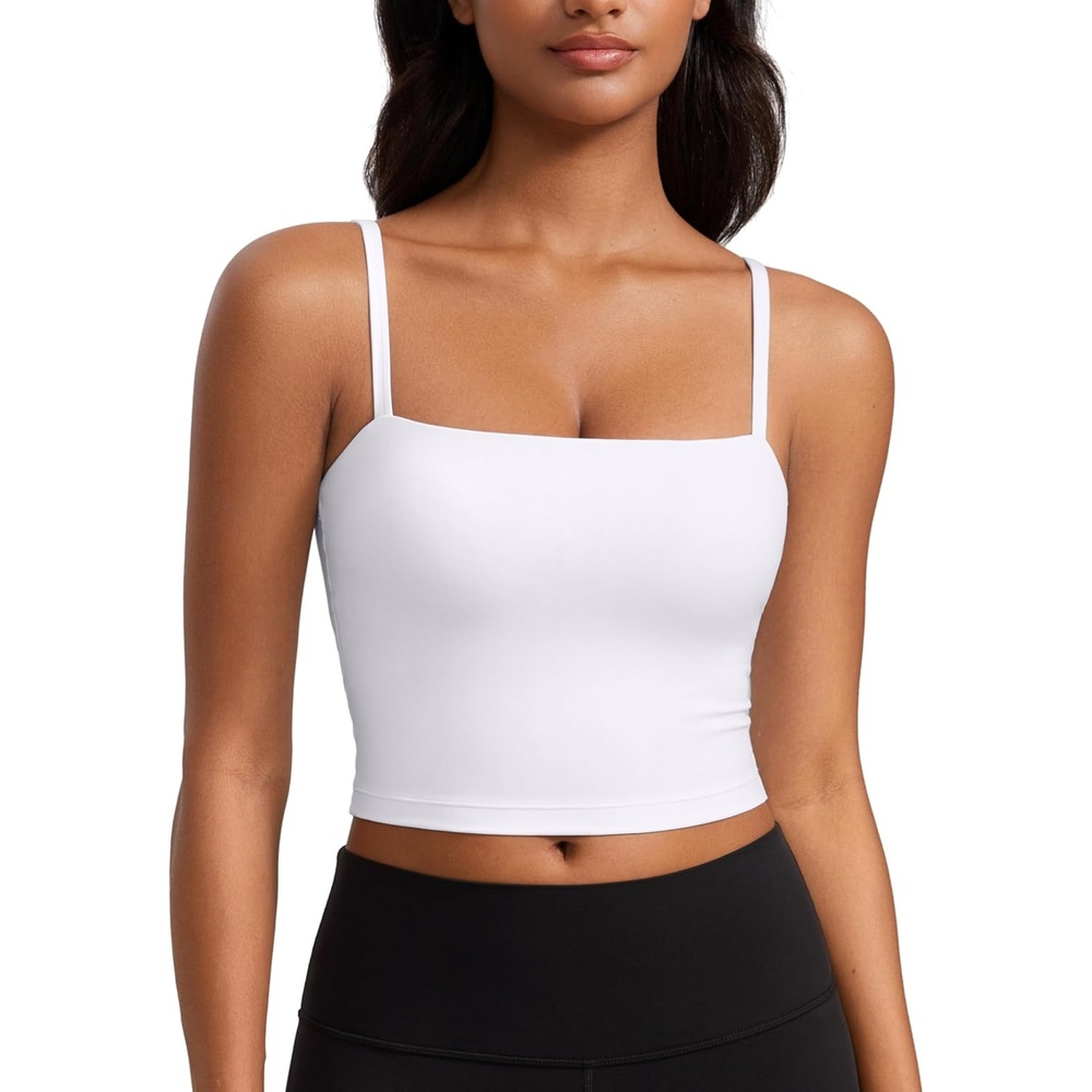 image:imageCRZ YOGA Butterluxe Cami Crop Tank Tops for Women Square Neck Adjustable Padded Longline Sports Bras Workout CamisoleWhite