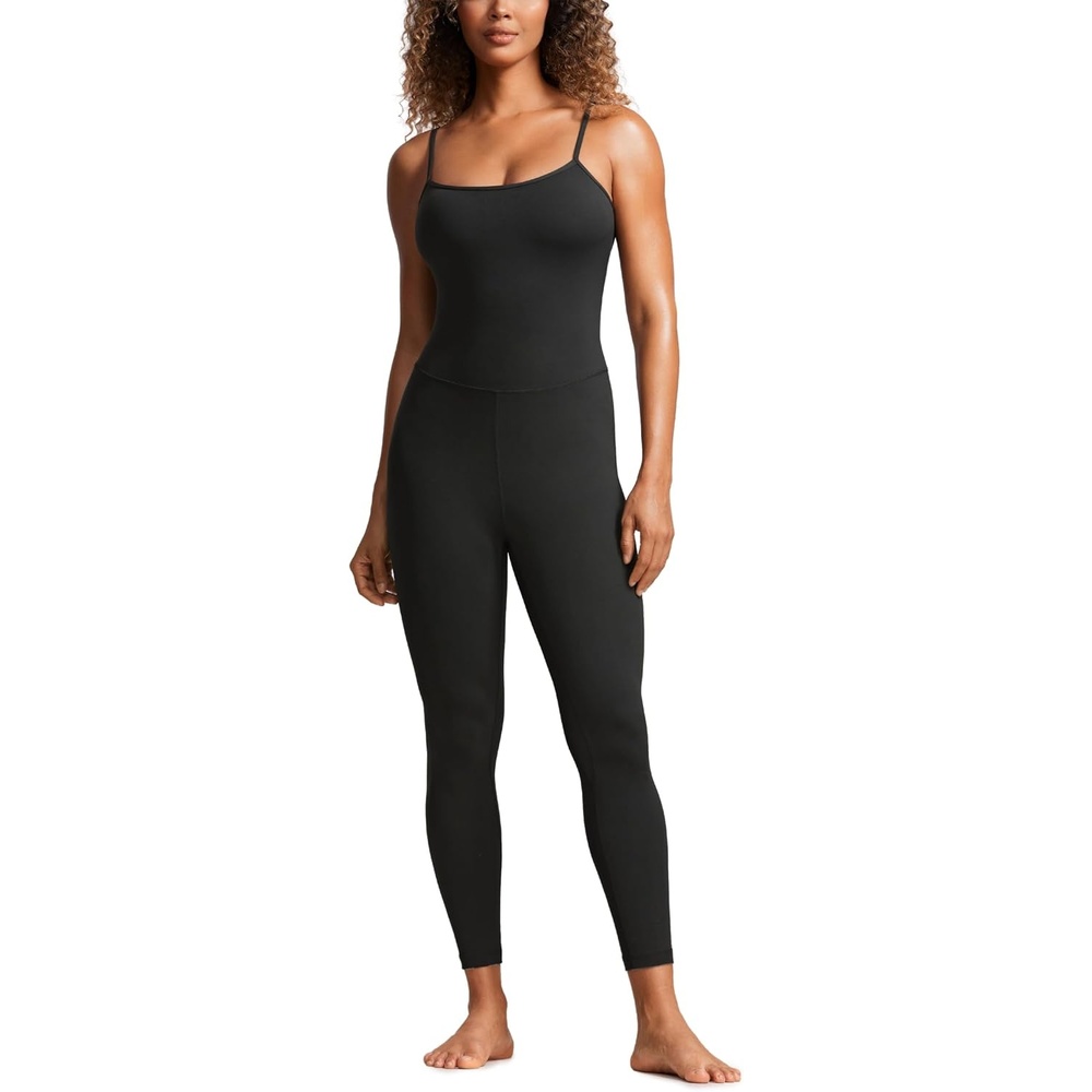 image:imageCRZ YOGA Butterluxe Cami Strap Jumpsuits for Women Adjustable Yoga Workout One Piece Tank Leggings Romper with Builtin BraBlack