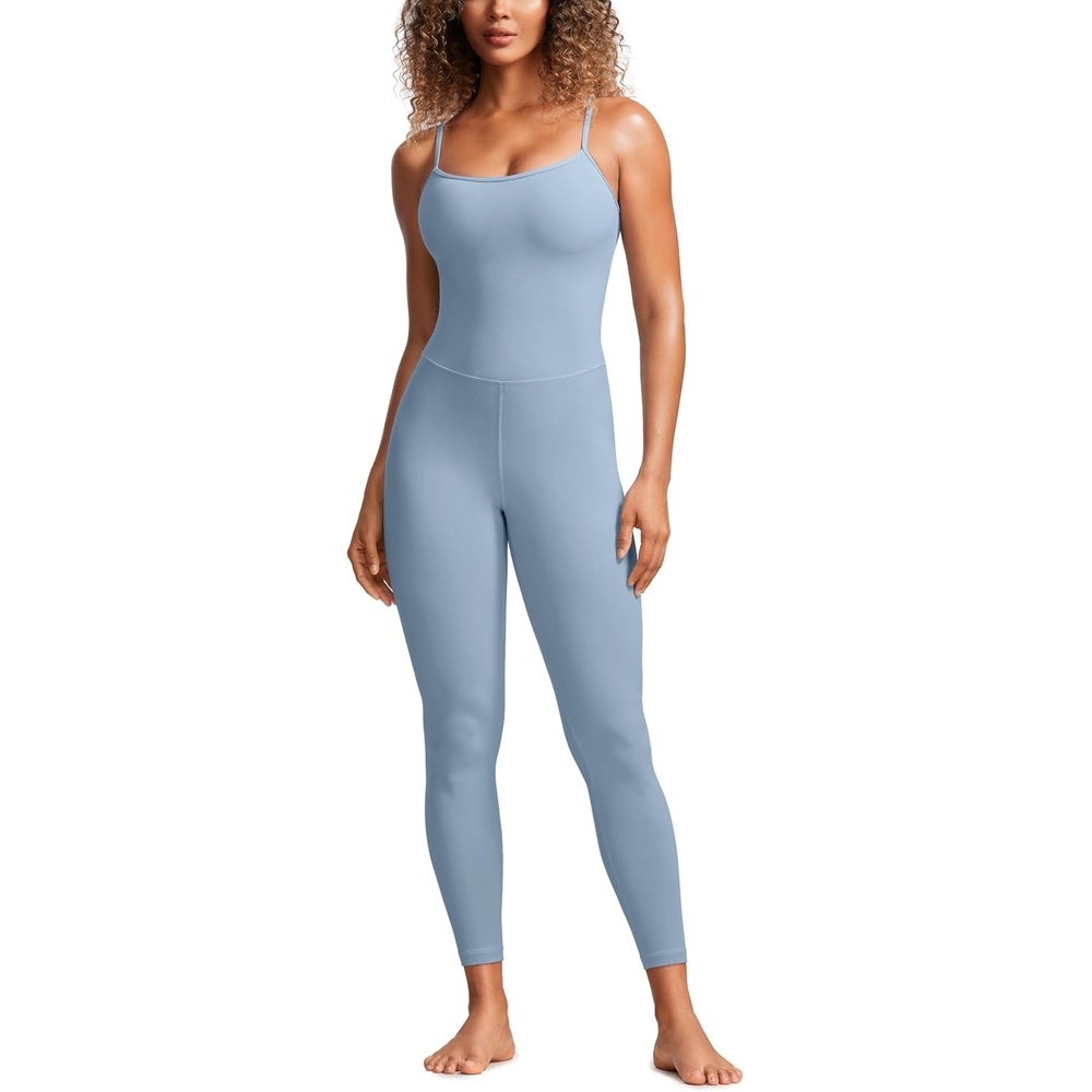 image:imageCRZ YOGA Butterluxe Cami Strap Jumpsuits for Women Adjustable Yoga Workout One Piece Tank Leggings Romper with Builtin BraCambric Blue