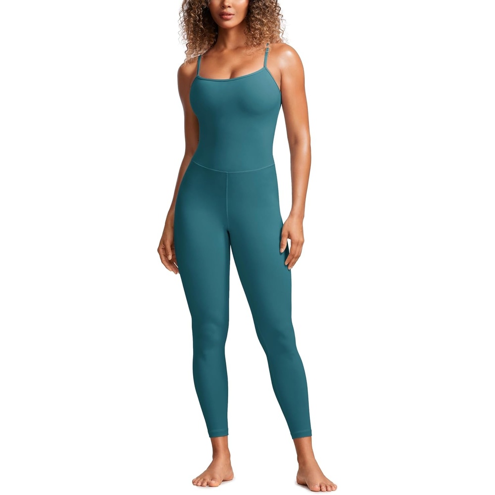 image:imageCRZ YOGA Butterluxe Cami Strap Jumpsuits for Women Adjustable Yoga Workout One Piece Tank Leggings Romper with Builtin BraGreen Jade