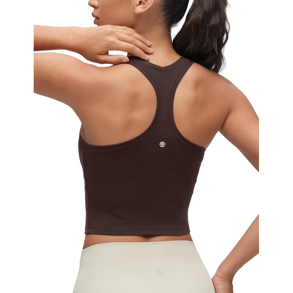 image:imageCRZ YOGA Butterluxe Crop Yoga Tank Tops for Women Workout Athletic Casual Tight Scoop Neck Racerback Sleeveless ShirtsHot Fudge Brown