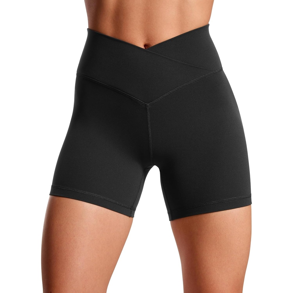 image:imageCRZ YOGA Butterluxe Crossover Biker Shorts 5 Criss Cross High Waisted Workout Yoga Buttery Soft WomensBlack